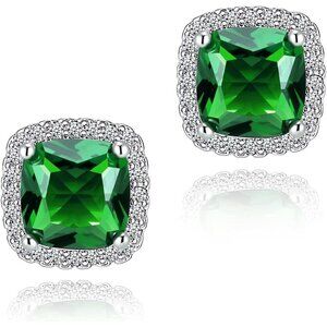 Women's Square Birthstone Cubic Zirconia Mall Dainty Green Elegant Earring